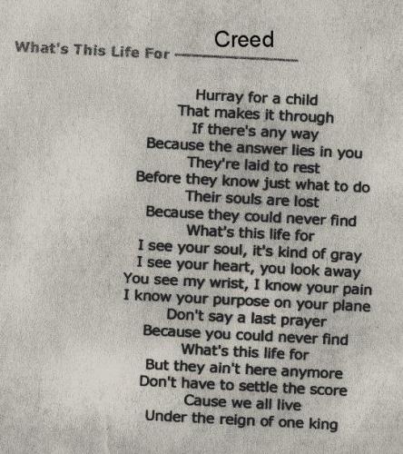 Song Lyrics to "Whats this Life for?' by Creed